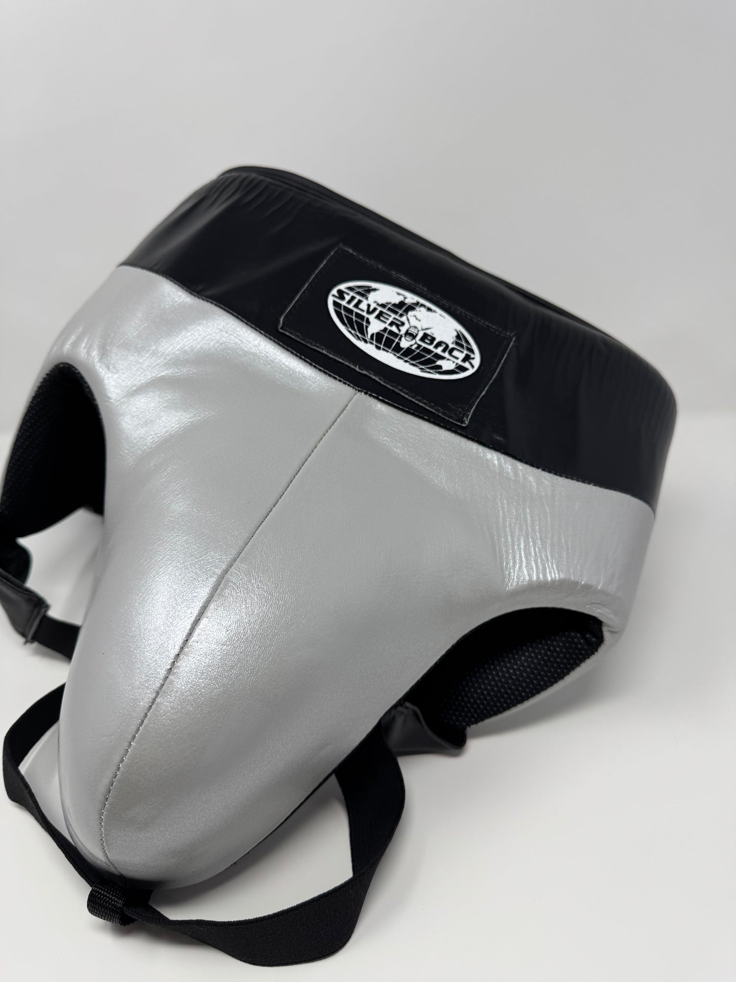 COQUILLE VELCRO DE BOXE PRO - CUIR - ARGENT/NOIR