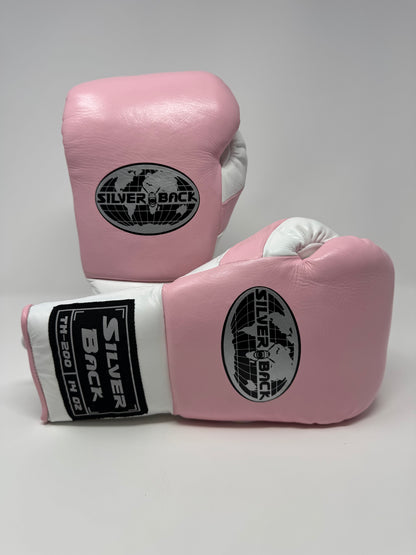 GANTS DE BOXE À LACETS SILVERBACK - BLANC / ROSE