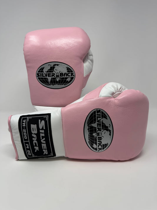 GANTS DE BOXE À LACETS SILVERBACK - BLANC / ROSE