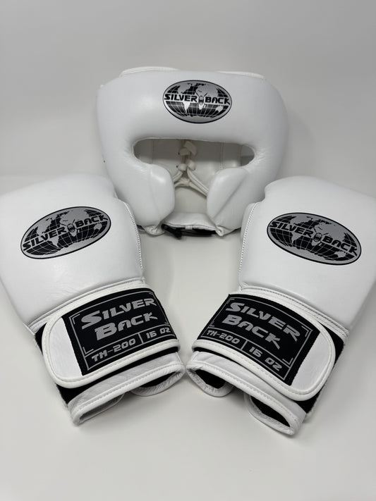 GANTS ET CASQUE DE BOXE EN CUIR - Blanc
