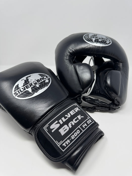 GANTS ET CASQUE DE BOXE EN CUIR - Noir