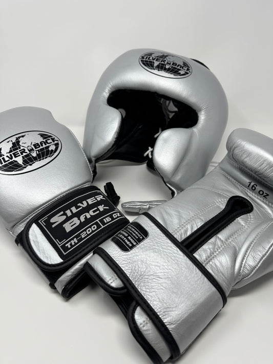 GANTS ET CASQUE DE BOXE EN CUIR - Argenté