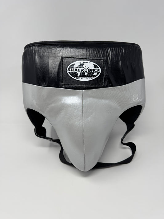 COQUILLE VELCRO DE BOXE PRO - CUIR - ARGENT/NOIR