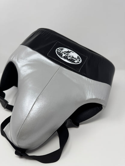 COQUILLE VELCRO DE BOXE PRO - CUIR - ARGENT/NOIR