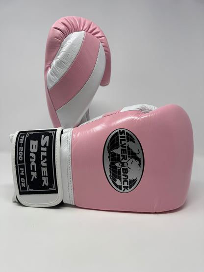 GANTS ET CASQUE DE BOXE EN CUIR - ROSE - BLANC