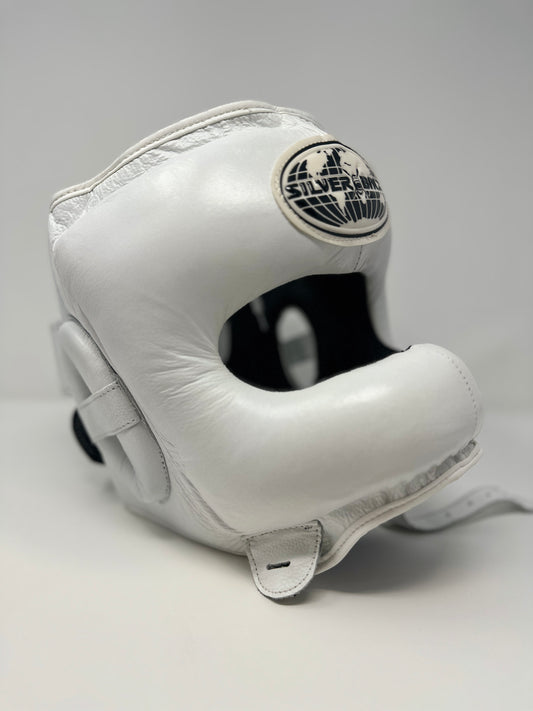 CASQUE DE BOXE À BARRE - CUIR - BLANC